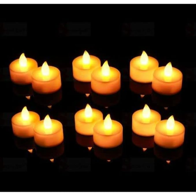 LED Tea Light Candles Set of 12 Yellow for Diwali 2025 | Flameless Smokeless Indian Safe Decor Lights