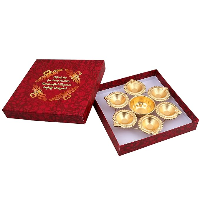 Diya-Shaped Flower Urli Bowl 7 Inch Royal Gold for Diwali 2025 | Handcrafted Steel Indian Decor Gift