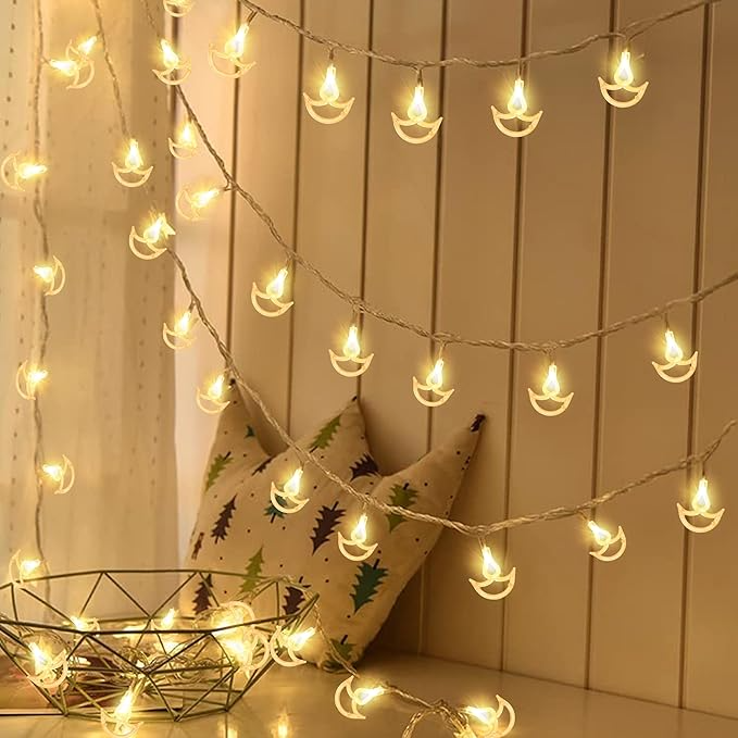 Diya-Shaped LED String Lights 14 Warm White for Diwali 2025 | Acrylic Pixel Pooja Balcony Indian Decor