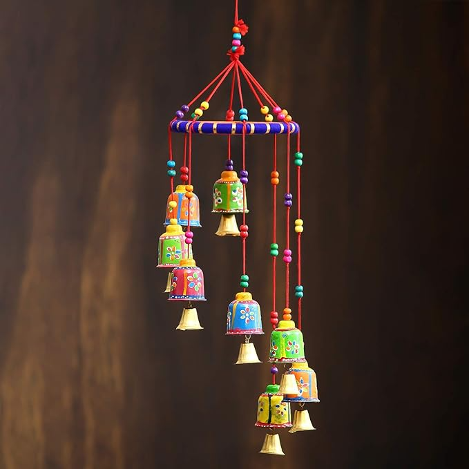 Multicolour Handcrafted Hanging Bells for Diwali 2025 | Beads Wall Door Window Indian Gift Decor