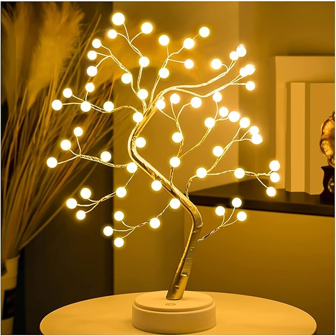 36 LED Pearl Bonsai Tree Lamp Warm White for Diwali 2025 | Touch USB/Battery Indian Modern Decor Gift