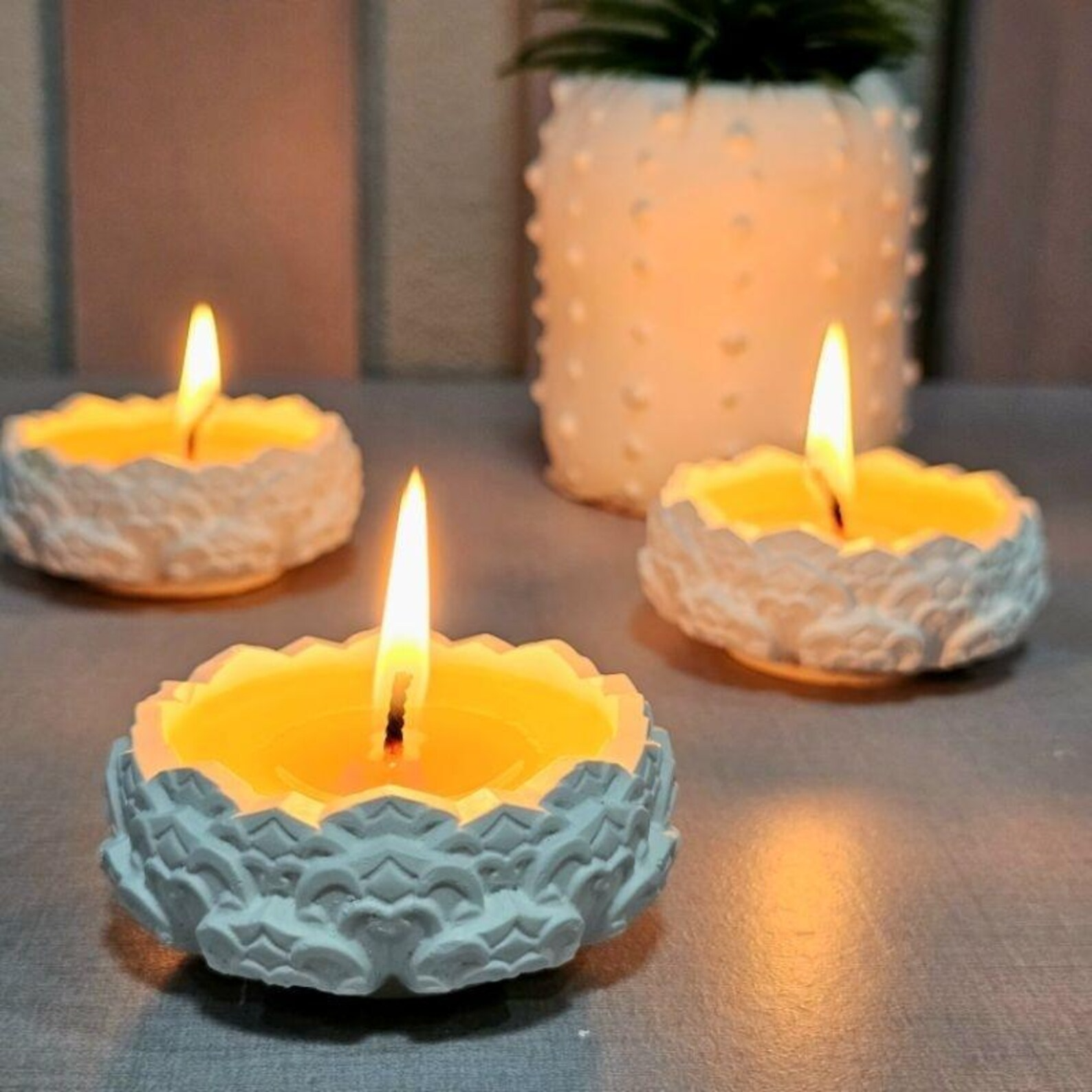 Handmade Lotus Clay Candlestick Lamps Set of 3 for Diwali 2025 | Festive Thai-Inspired Garden Decor